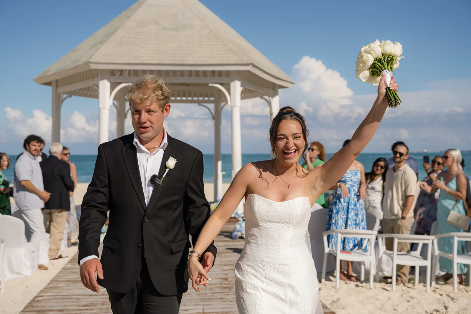 Just married couple beach ceremony, wedding videographer Playa del Carmen